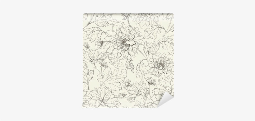 Seamless Floral Pattern With Chrysanthemums Wall Mural - Chrysanthemum Pattern, transparent png download