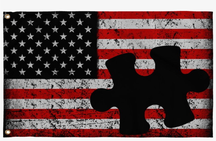 Autism Puzzle Piece Real American Flags - Canvass, transparent png download