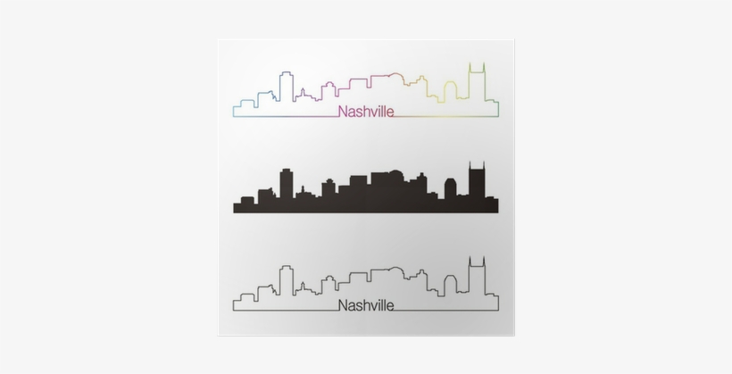 Nashville Skyline Linear Style With Rainbow Poster - Nashville Skyline Silhouette, transparent png download