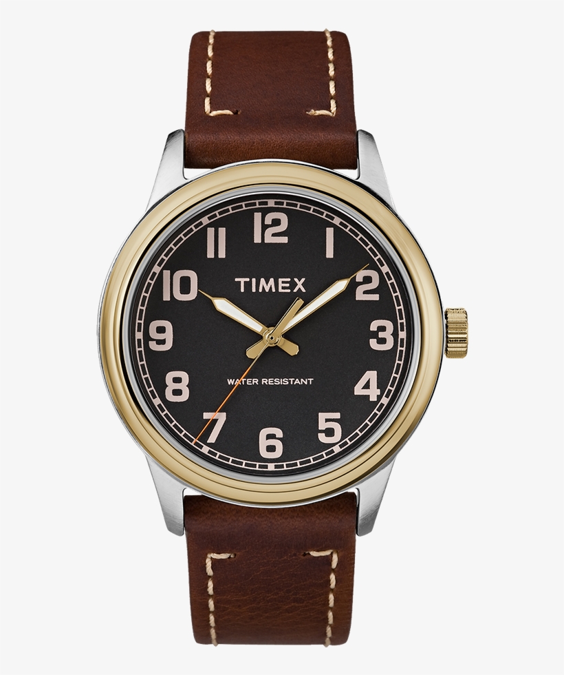 New England 40mm Leather Strap Watch - Timex Classic Men's Analogue Watch Brown, transparent png download