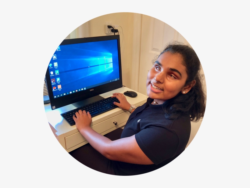 Photo Of A Young Girl Sitting At A Large Computer Monitor - Personal Computer, transparent png download