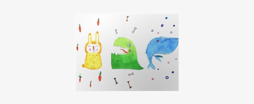 Watercolor Animal, Cartoon Illustration, Rabbit, Dino, - Watercolor Painting, transparent png download