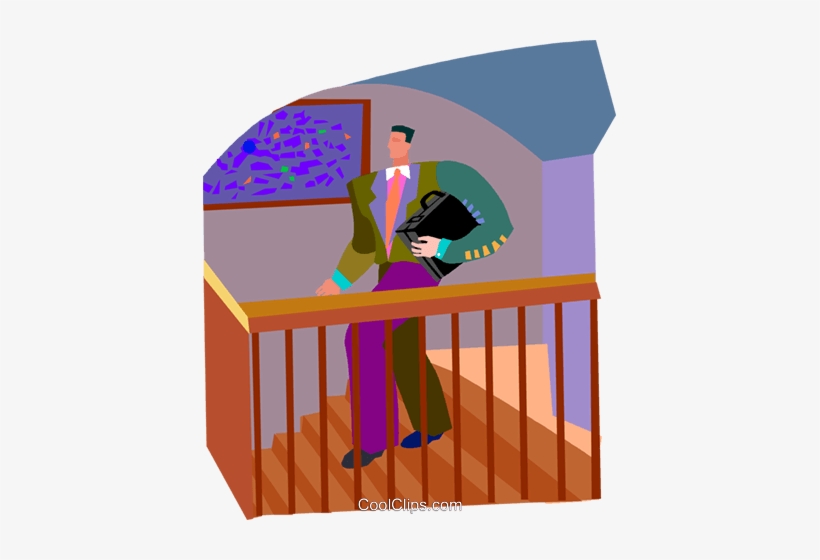 Man Walking Down Stairs Royalty Free Vector Clip Art - Man Walking Down Stairs Clipart, transparent png download