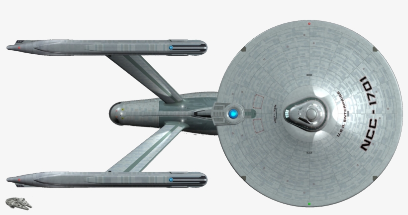 Uss Enterprise Vs - Uss Enterprise Vs Millenium Falcon Size, transparent png download