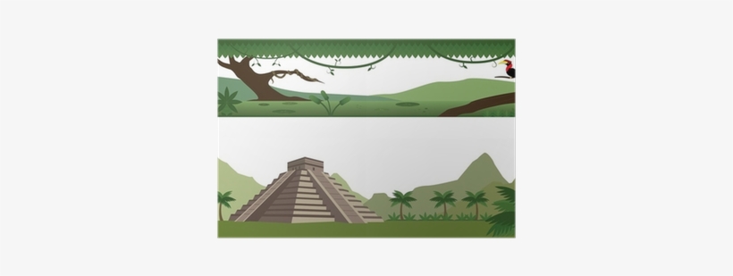 Set Of Rain Forest River And Aztec Pyramid Landscape - Paisaje Azteca, transparent png download