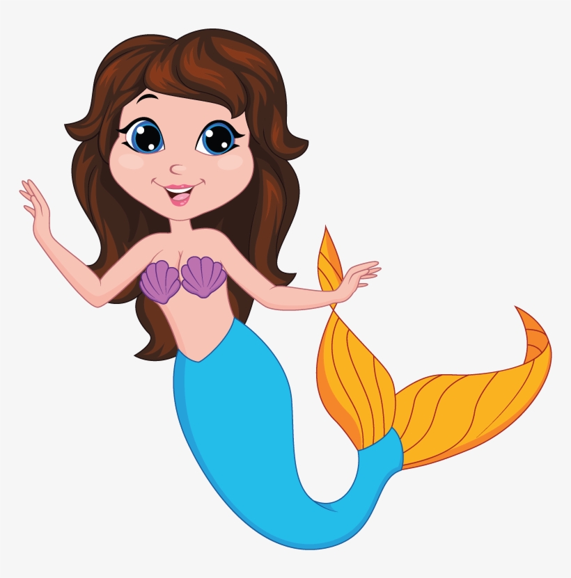 Brown Hair Clipart Mermaid - Cartoon Mermaid, transparent png download
