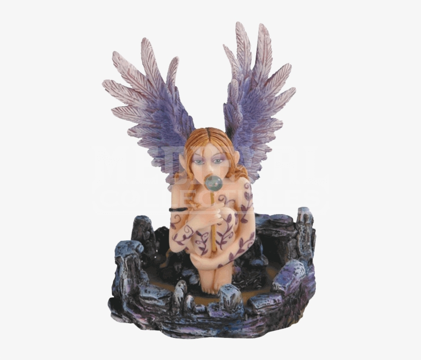 Fairy Blowing Bubbles Statue - Gc 4 Inch Purple Winged Angel Fairy Sitting And Blowing, transparent png download
