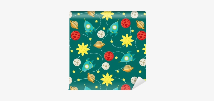 Seamless Space Pattern Wallpaper With Rockets, Stars - Wallpaper, transparent png download