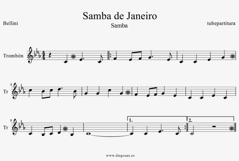 Tubescore Janeiro's Samba By Bellini Sheet Music For - Samba De Janeiro Piano, transparent png download