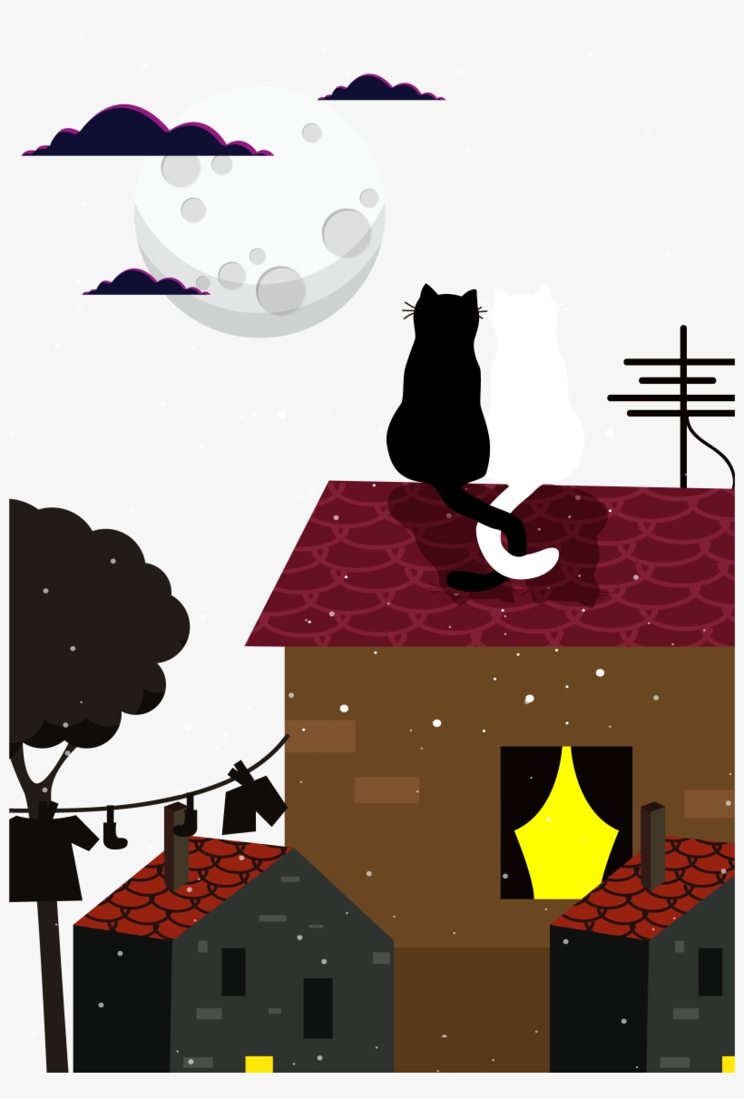 Moonlight Romance Illustration - قط على ضوء القمر, transparent png download