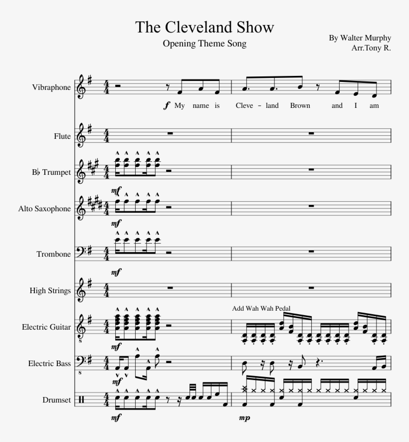 The Cleveland Show Sheet Music Composed By By Walter - Cleveland Show Theme Sheet Music, transparent png download