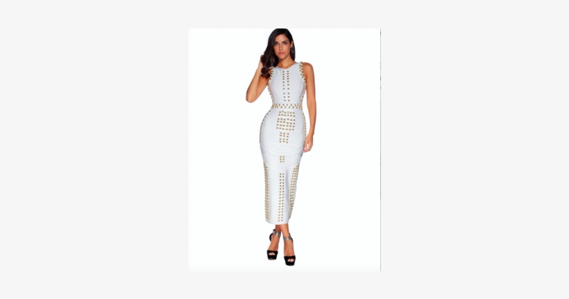 "goldness" Kim Kardashian Inspired Gold Panel White - Bandage Dress, transparent png download