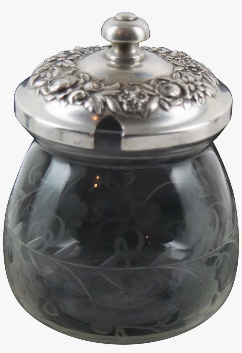 Kirk & Son Sterling Silver Crystal Repousse Condiment - Lid, transparent png download