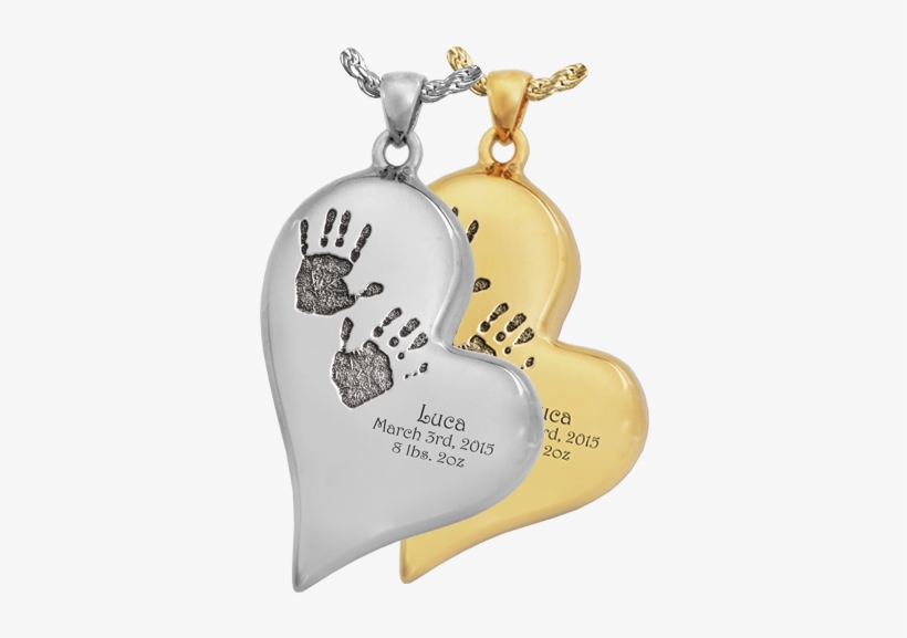 Teardrop Heart Engraved With 2 Handprints Jewelry - Baby Handprints With Name + Age On Heart, transparent png download