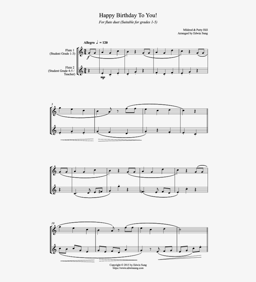 Fluteduet - Happy Birthday Trombone Duet, transparent png download