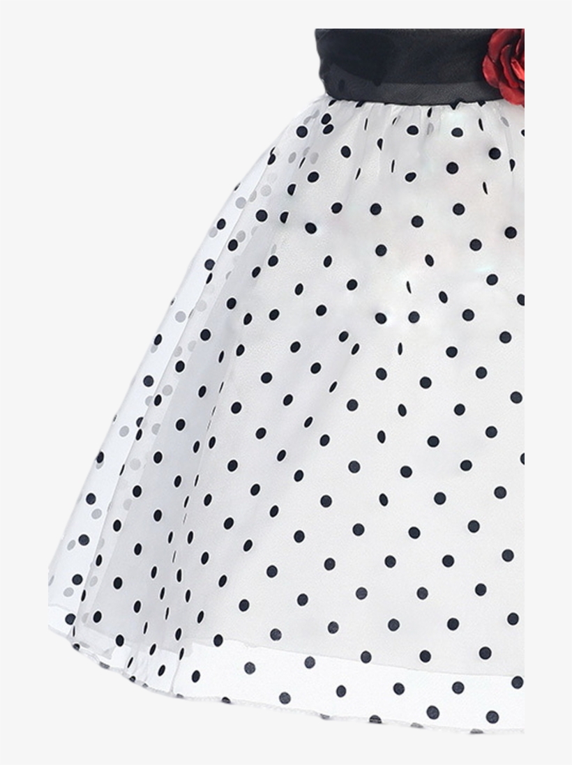 White Satin & Black Polka Dot Organza Girls Dress - Savona, transparent png download