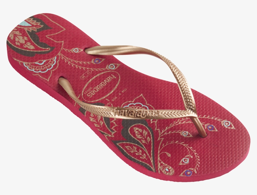 Red Soles With Peacock Print - Havaianas, transparent png download