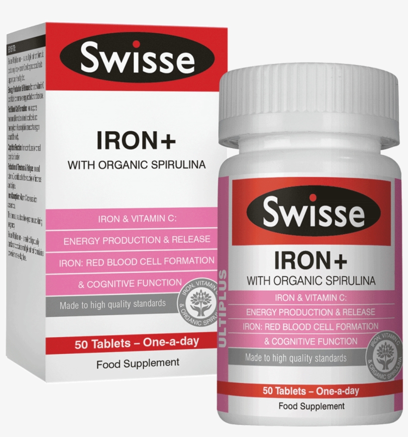 Swisse Ultiplus Iron - Swisse Ultiplus Iron+ With Organic Spirulina - 50 Tablets, transparent png download