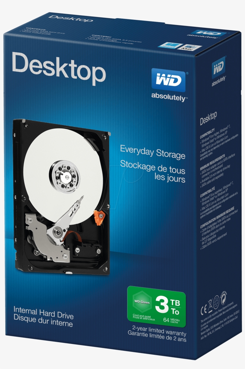 Desktop Hard Drive 3 Tb, Wd Desktop Retail Western - Wd 500gb Desktop Mainstream Hdd Retail Kit Blue, Interface, transparent png download