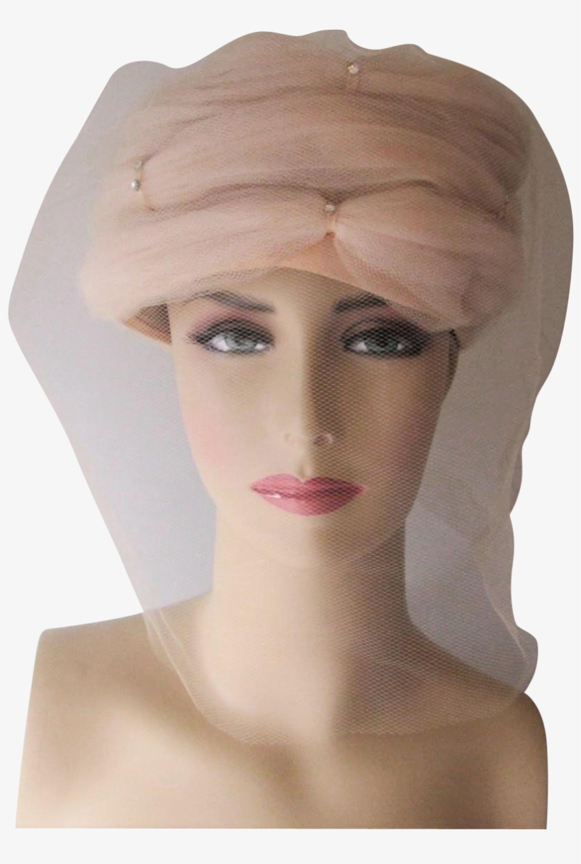 Tulle Veil Hat Turban Vintage 1960s Ivory Wedding Rhinestones - Headpiece, transparent png download