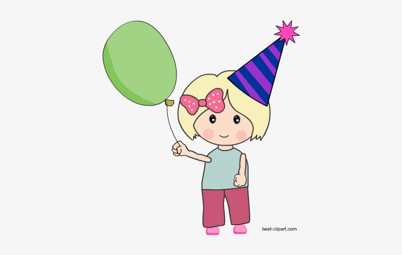 Cute Birthday Girl Holding A Balloon Clip Art Image - Clip Art, transparent png download