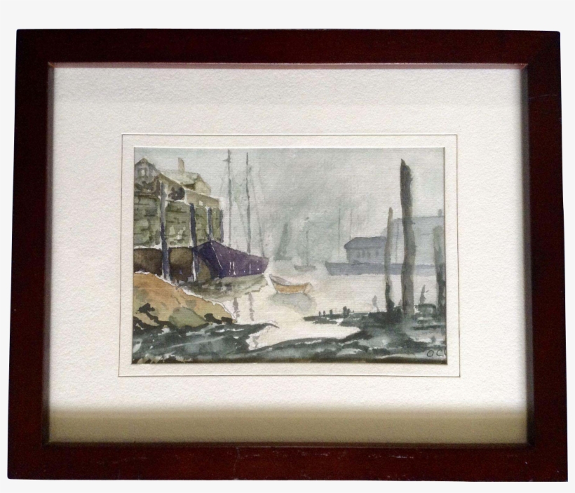 Small Watercolor Painting Harbor At Low Tied Nautical - Picture Frame, transparent png download
