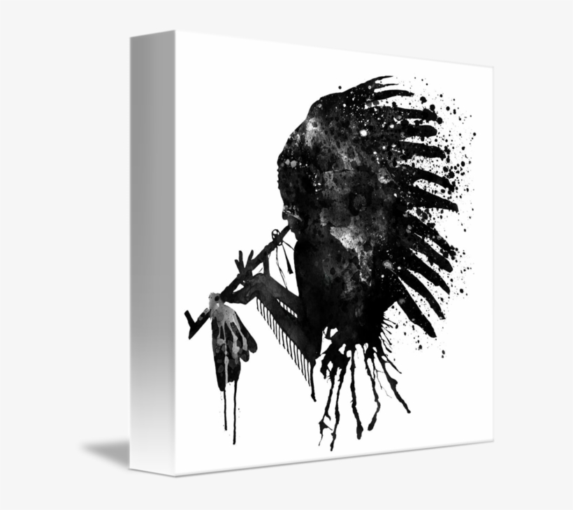 "indian With Headdress Black And White Silhouette" - Black And White Indian With Headdress, transparent png download
