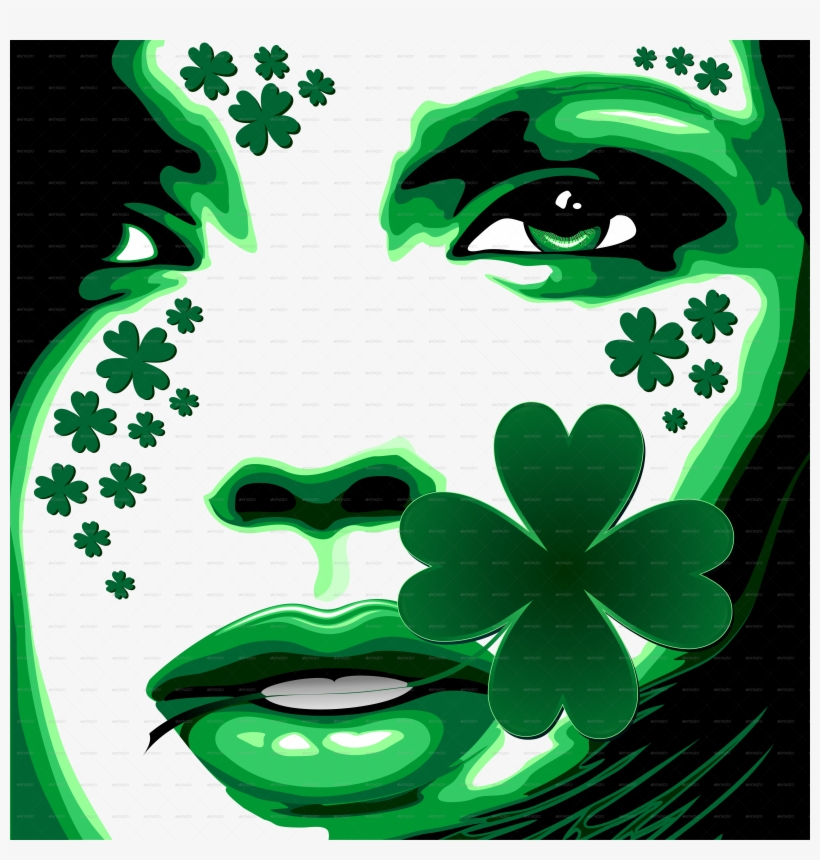 St Patrick Girl With Shamrock On Lips-png 5000 - Girl With Shamrock, transparent png download