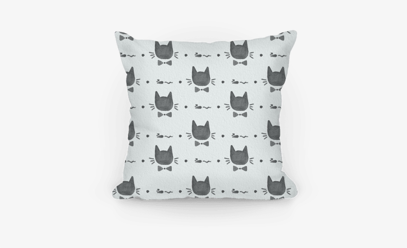 Black And White Watercolor Cat Bow Tie Pattern Pillow - Bow Tie, transparent png download