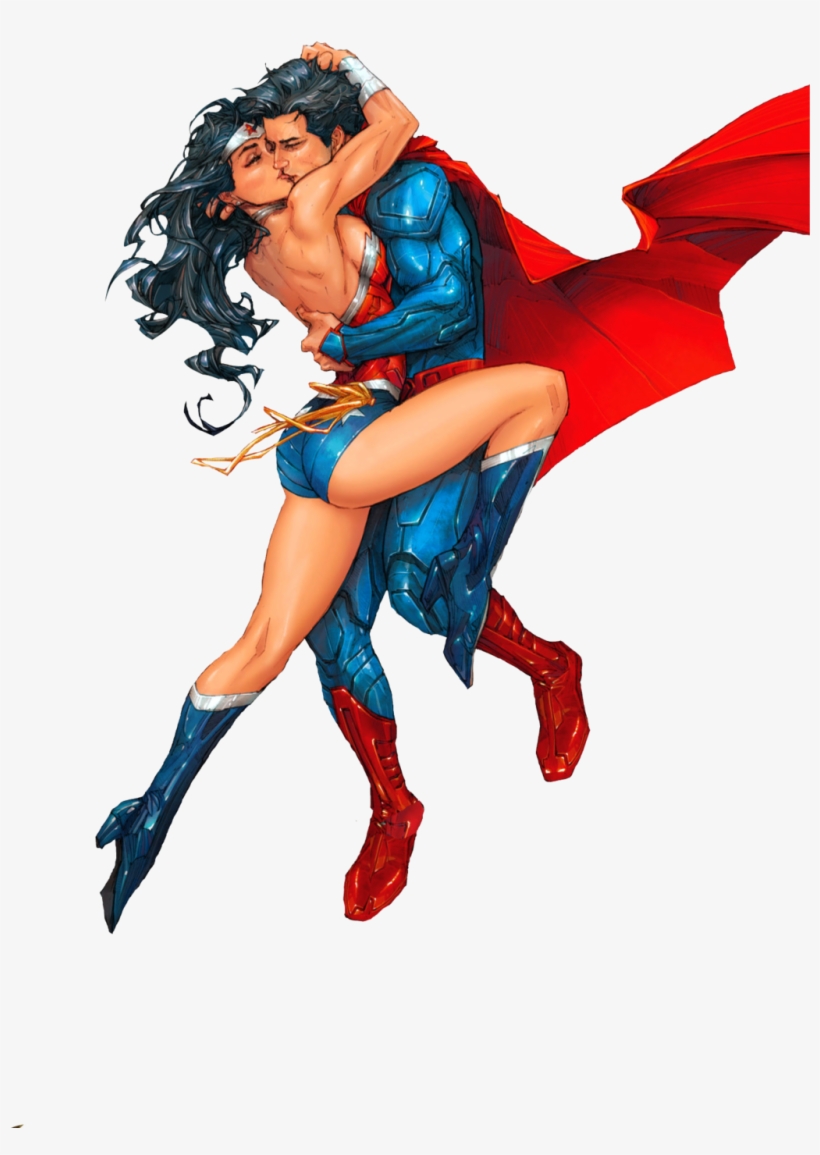 Drawn Superman Kiss - Superman And Wonder Woman Png, transparent png download