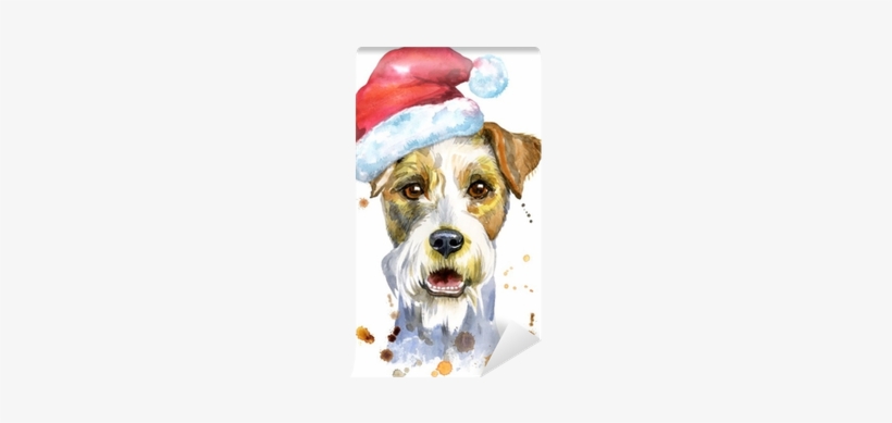Watercolor Portrait Of Airedale Terrier Dog With Santa - Dog, transparent png download