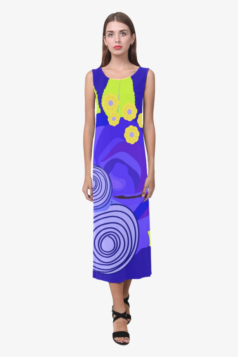 Indigo Watercolor Roses Floral Phaedra Sleeveless Open - Dress, transparent png download