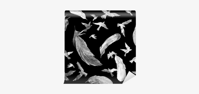 Watercolor Silhouettes Of Flying Birds And Feathers - Bird, transparent png download
