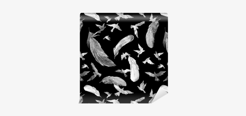 Watercolor Silhouettes Of Flying Birds And Feathers - Bird, transparent png download