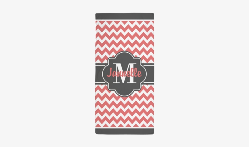 Gray And Coral Chevron Custom Monogram Beach Towel, transparent png download