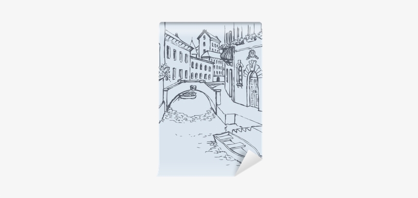 Canal Narrow Venetian Street With Bridge And Gon Wall - Italy Street Drawing, transparent png download