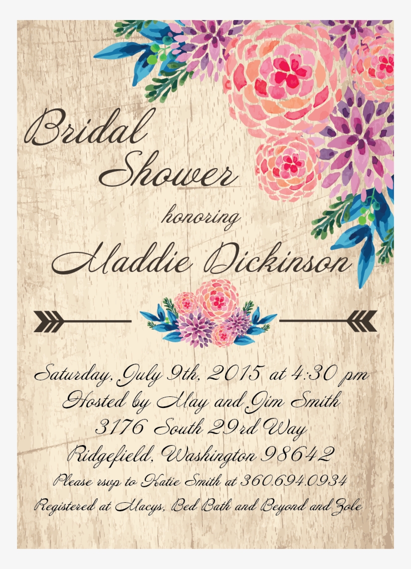Flower Bridal Shower Invite / Bohemian Wedding Invitation - Art Print: Glee, 19x13in., transparent png download