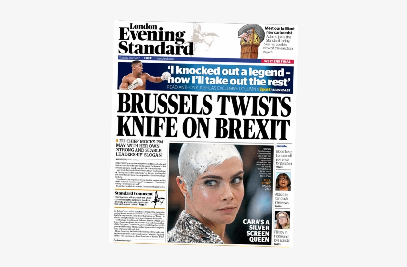 Osborne's First Leader Says Brexit Is “an Historic - Evening Standard Front Page, transparent png download
