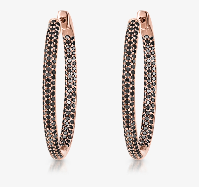 Oval Hoops With Black Diamonds - Earrings, transparent png download