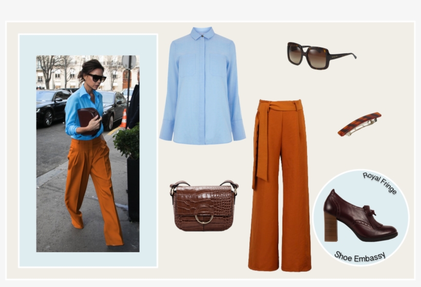 Victoria Beckham Style Outfit Orange Blue - Blue, transparent png download