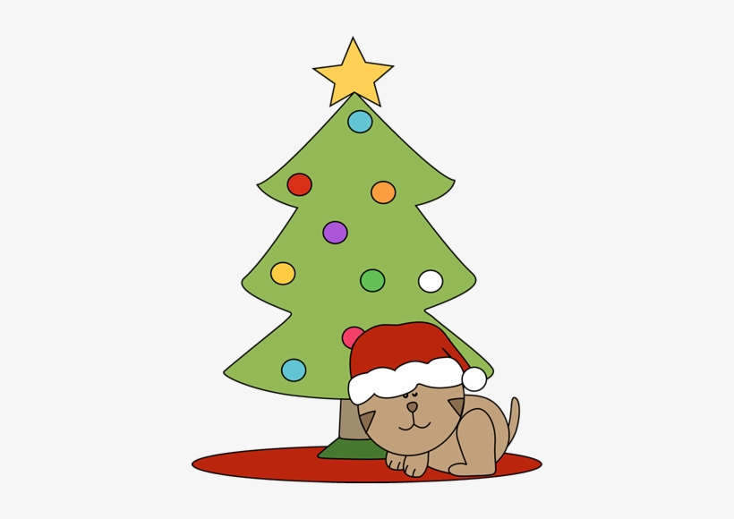 Christmas Cat Clipart - Cat And Christmas Tree Clipart, transparent png download