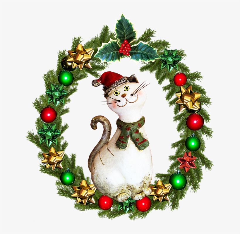 Christmas, Wreath, Cat - Cat Wreath Christmas, transparent png download