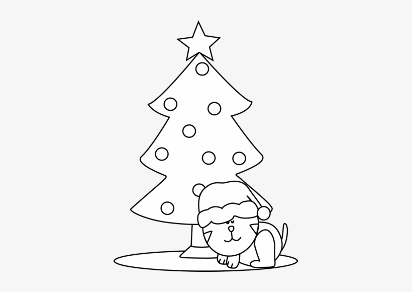 Black And White Black And White Cat Sleeping Under - Christmas Tree, transparent png download