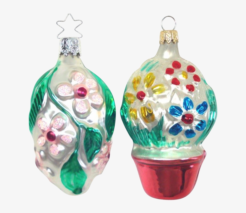 Pair Silvered Glass Embossed Flower Christmas Ornaments - Glass Bottle, transparent png download