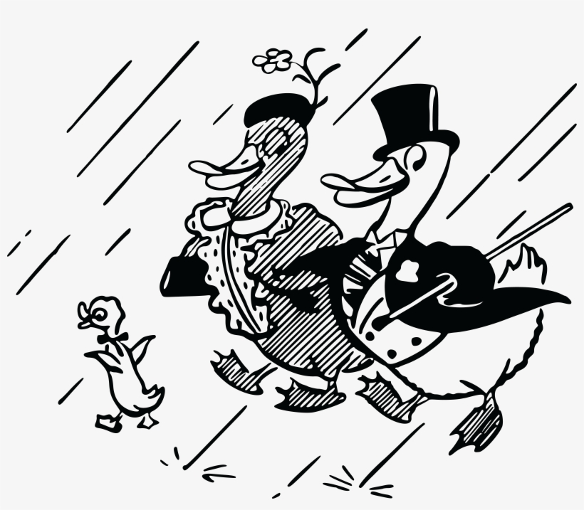 Free Clipart Of A Cute Duck Family In The Rain - Clip Art, transparent png download