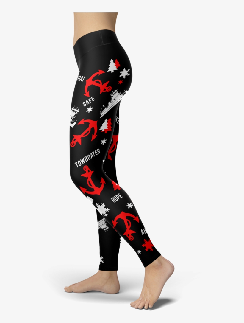 Towboaters Ugly Christmas Leggings Pat3 Red Anchor - Leggings, transparent png download