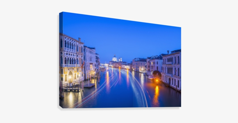 Light Trails On A Canal At Dusk With The Illuminated - Printscapes Wall Art: 18" X 12" Canvas Print With Black, transparent png download