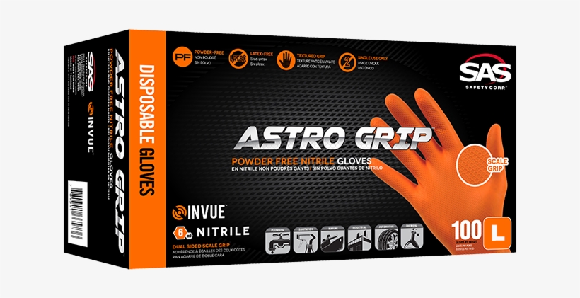 Sas Astro Grip Pf Orange Nitrile Gloves Large Code - Astro Grip Powder-free 6mil Nitrile Orange Hi-visibility, transparent png download