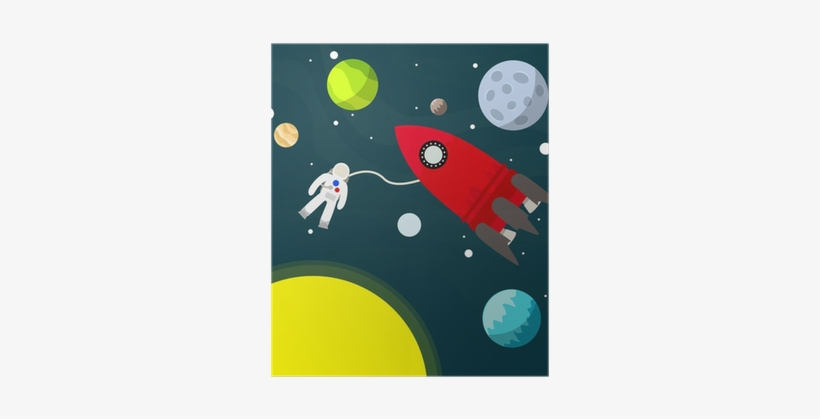 Rocket And Astronaut In The Universe Vector Illustration - Astronaut, transparent png download