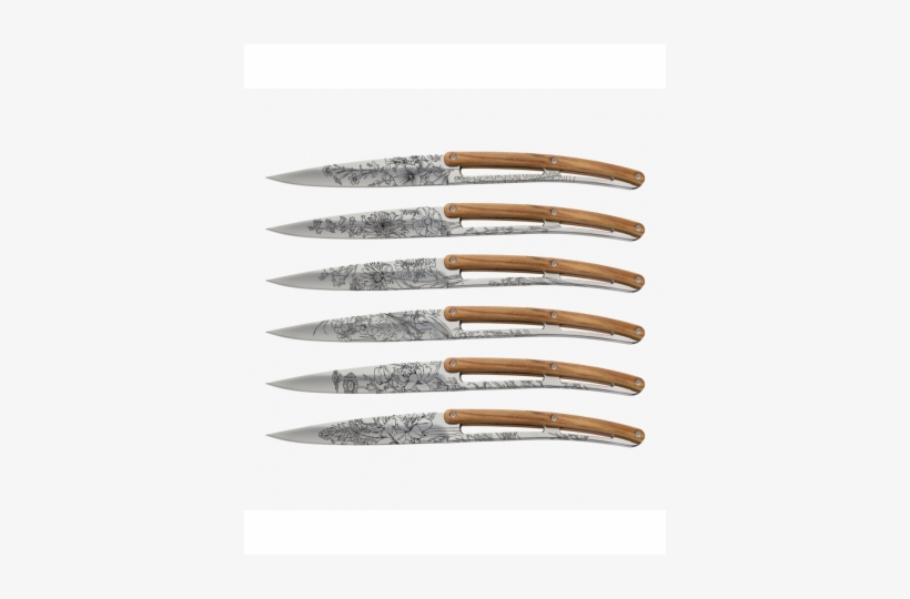 2ab010 Set6pcs 2 - Deejo 6 Steak Knives, Mirror Finish, Olive Wood, Tattoo, transparent png download